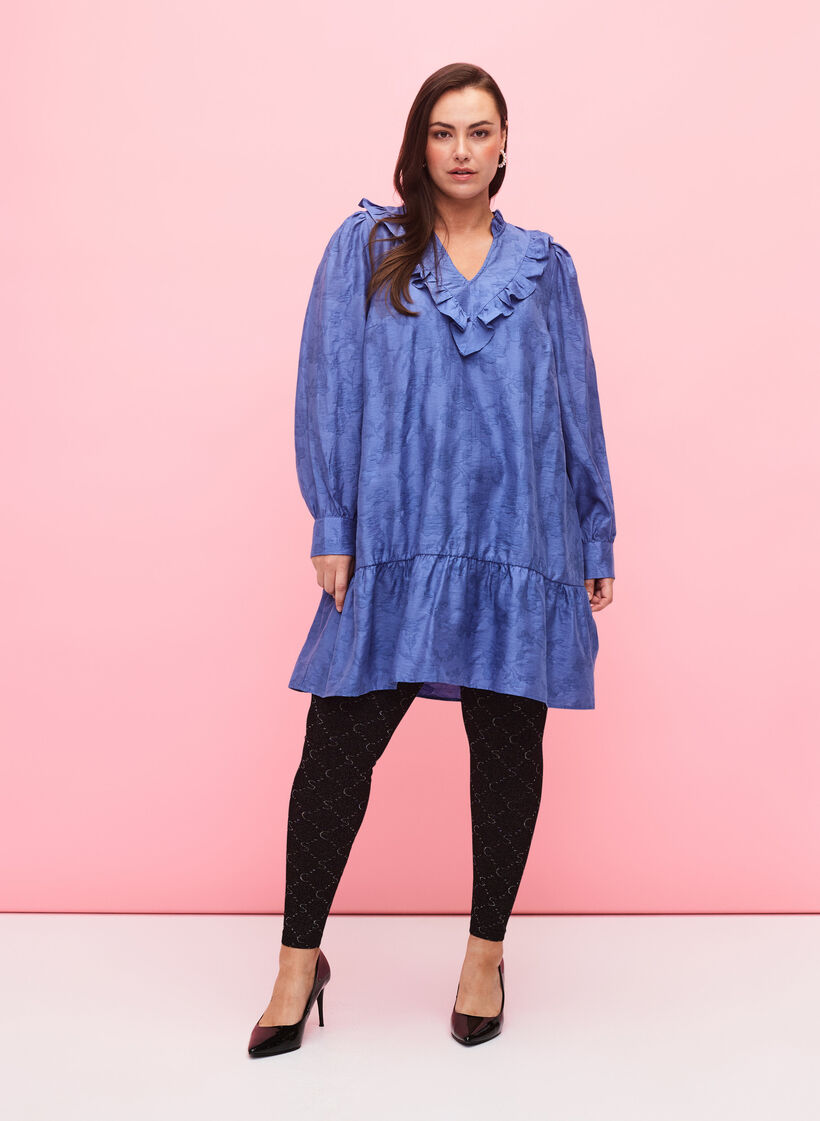 Naadloze legging met zilverkleurig patroon, Black, Model image number 2