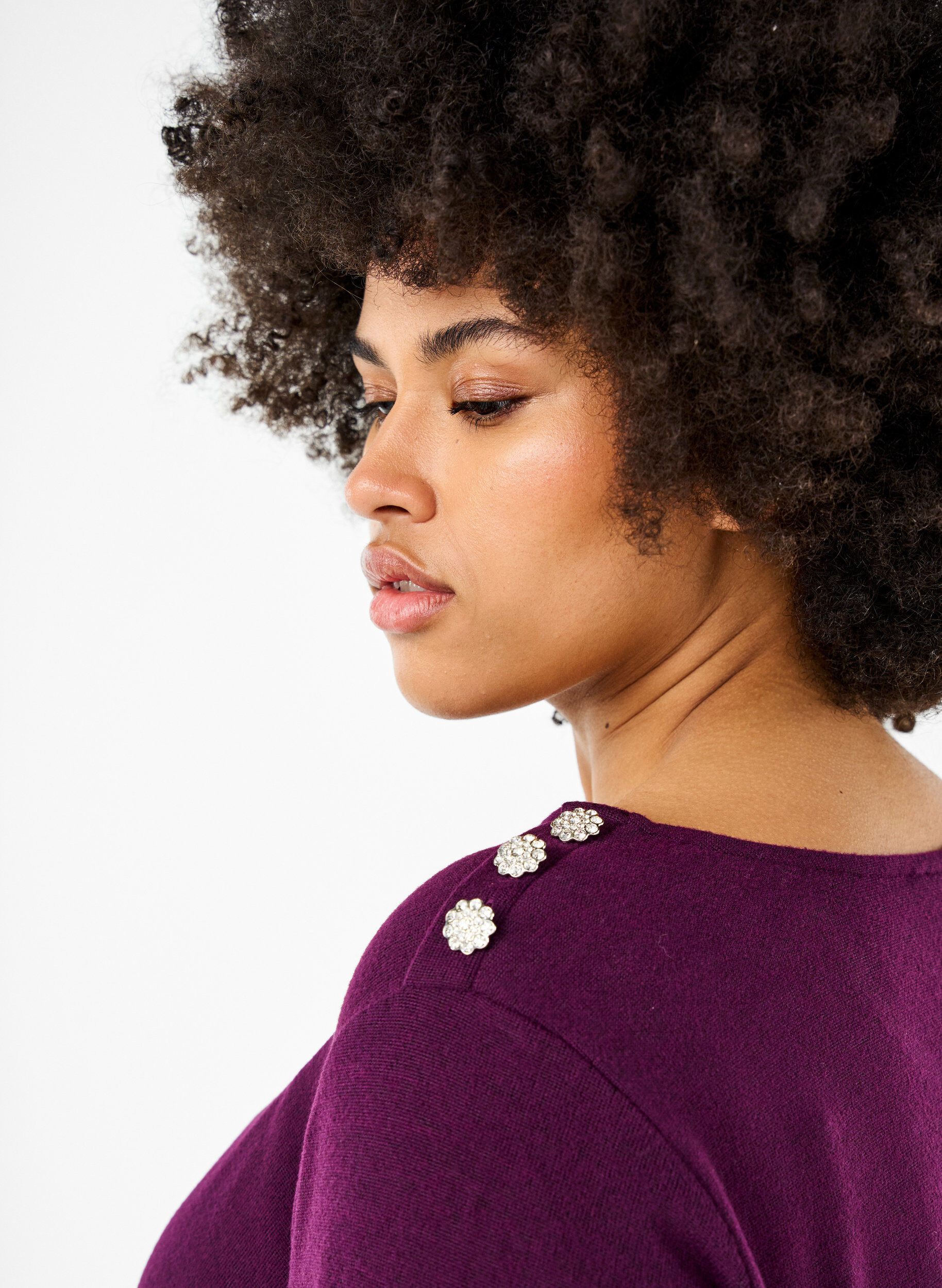 Zizzi Blouse met decoratieve knopen, Paars, Model image number 3