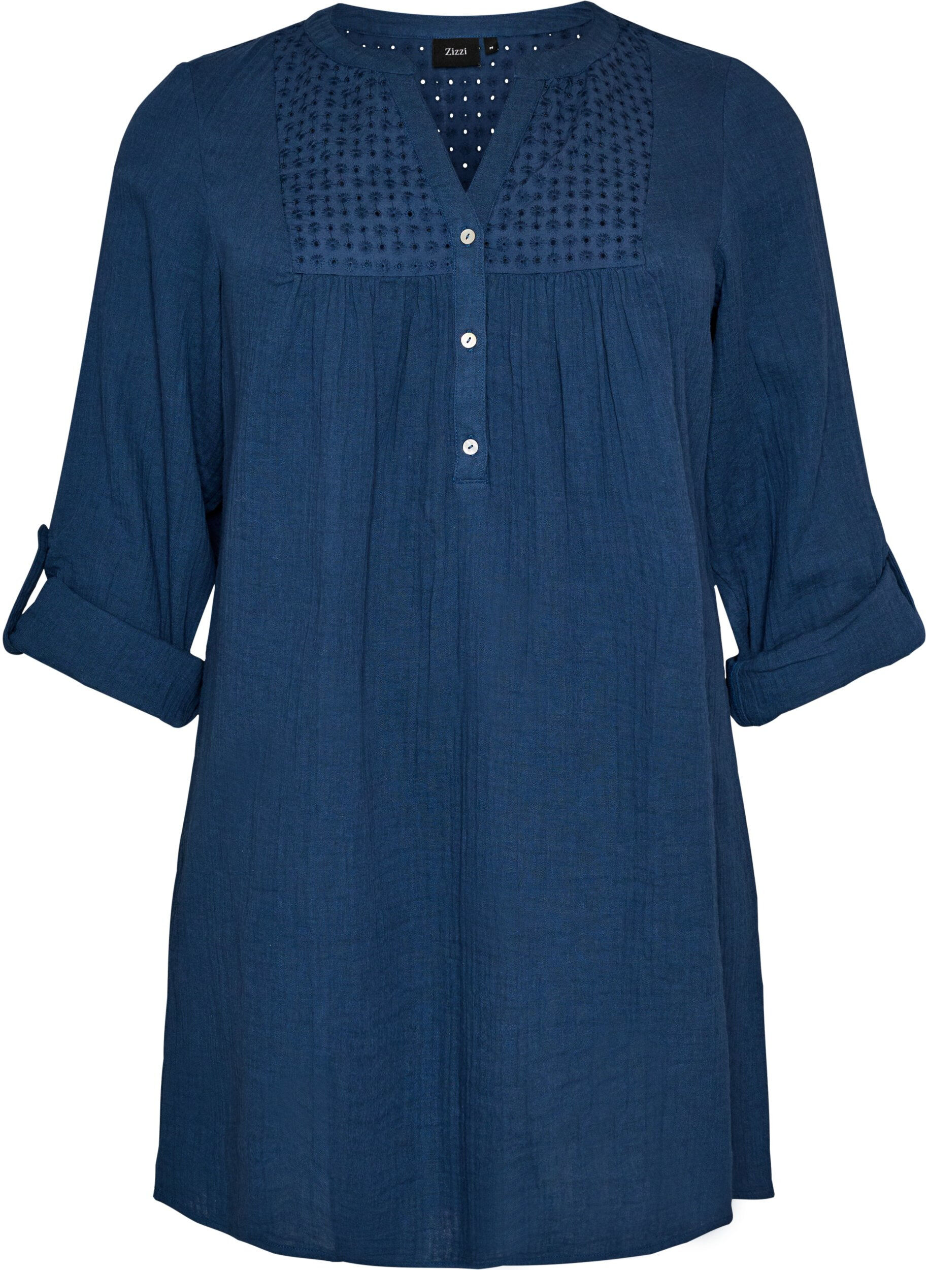 ZizziKatoenen mousseline tuniek met broderie anglaise, Blauw, Packshot image number 0