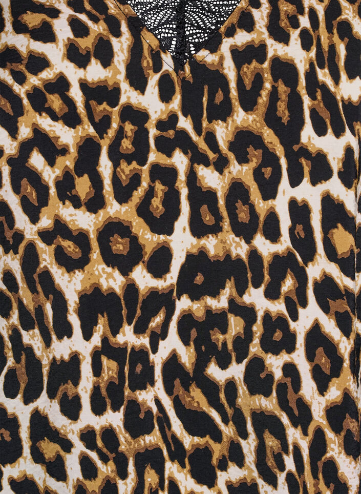 Viscose blouse met korte mouwen en kanten rand, Bruin, Packshot image number 2