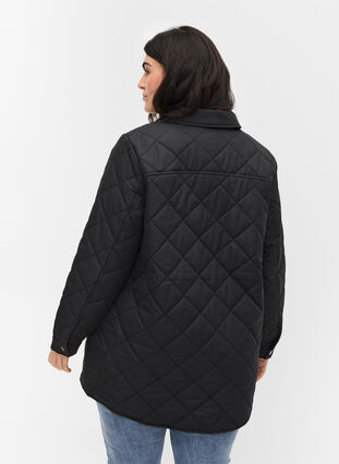 Kort gewatteerd jasje met kraag, Black, Model image number 1