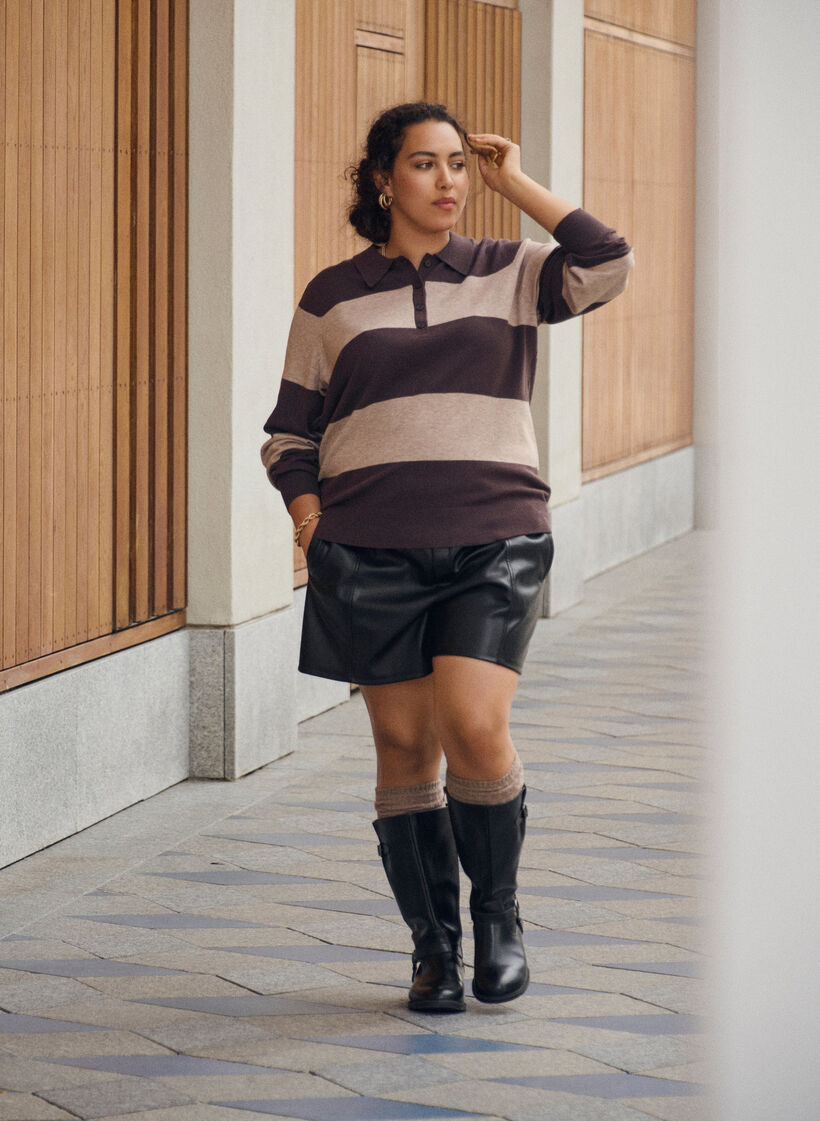 Strik blouse met kraag, Bruin, Image image number 0