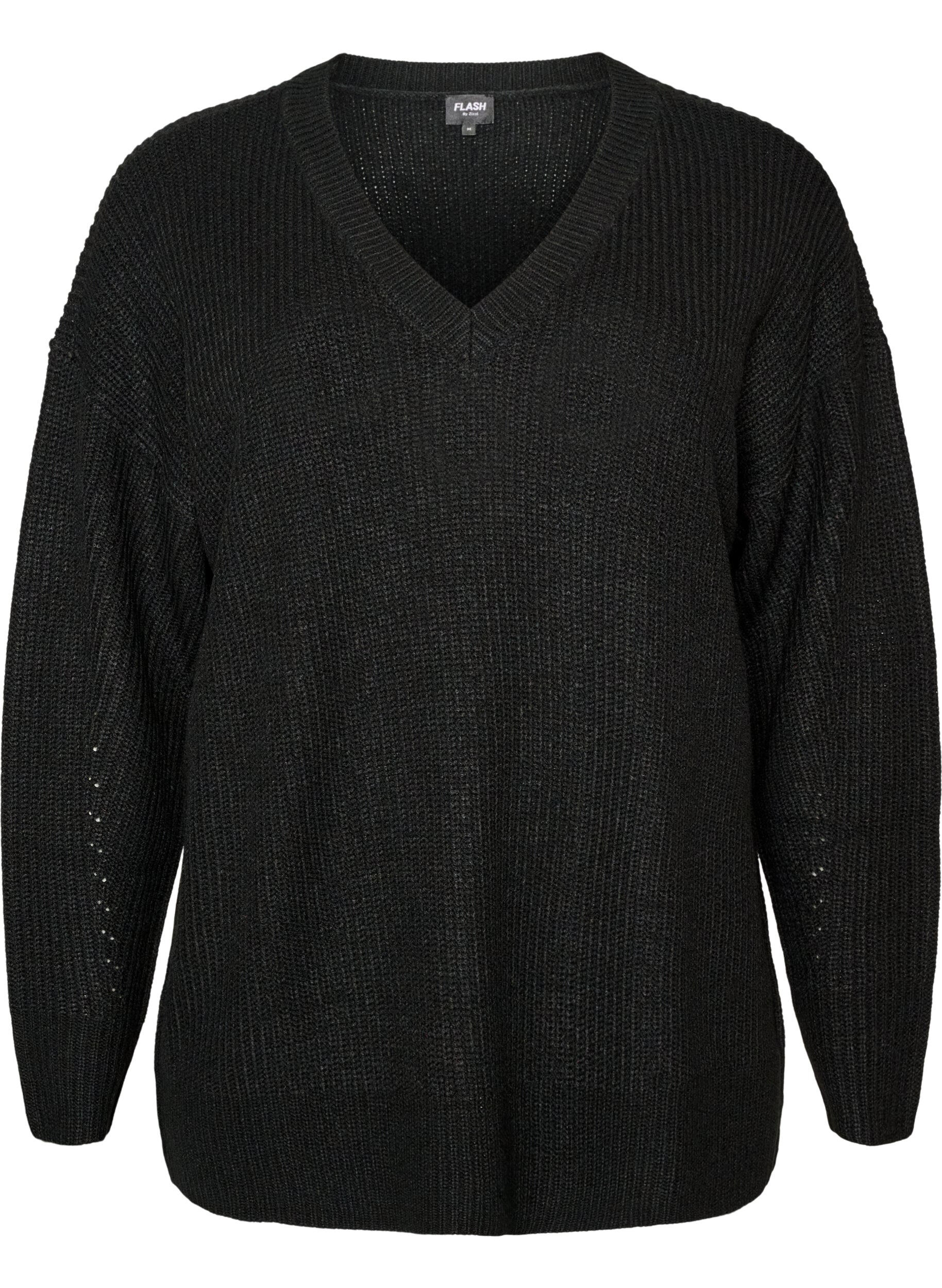 Lange ribgebreide blouse met V-hals