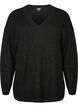 Lange ribgebreide blouse met V-hals, Zwart, Packshot image number 0