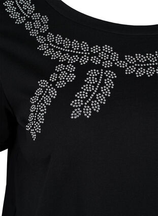 Katoenen t-shirt met korte mouwen en siersteentjes, Black Stone, Packshot image number 2