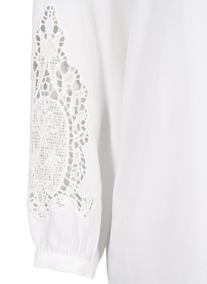 Blouse met lange mouwen en gehaakte details, Bright White, Packshot image number 3