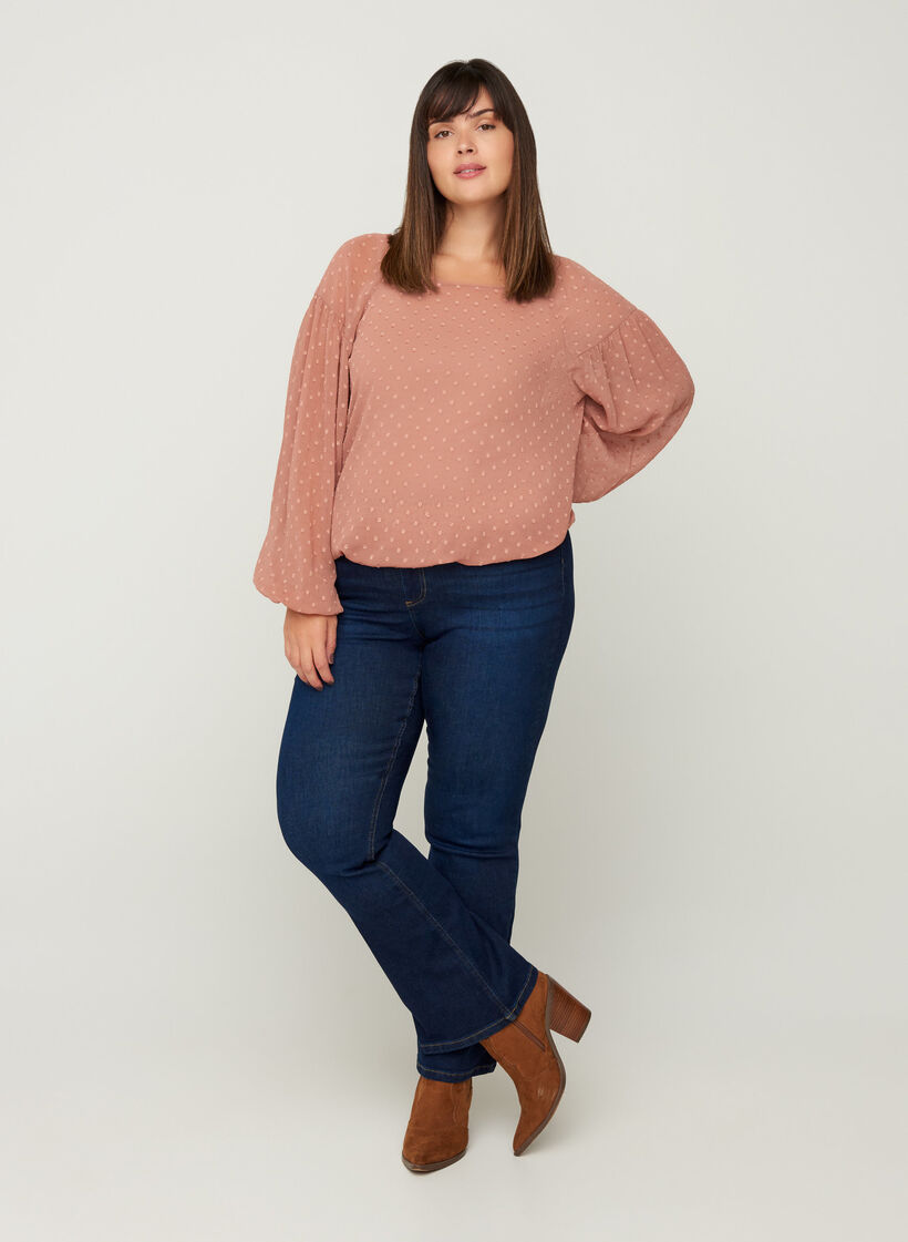 Blouse met lange mouwen en smokwerk, Burlwood, Model image number 3