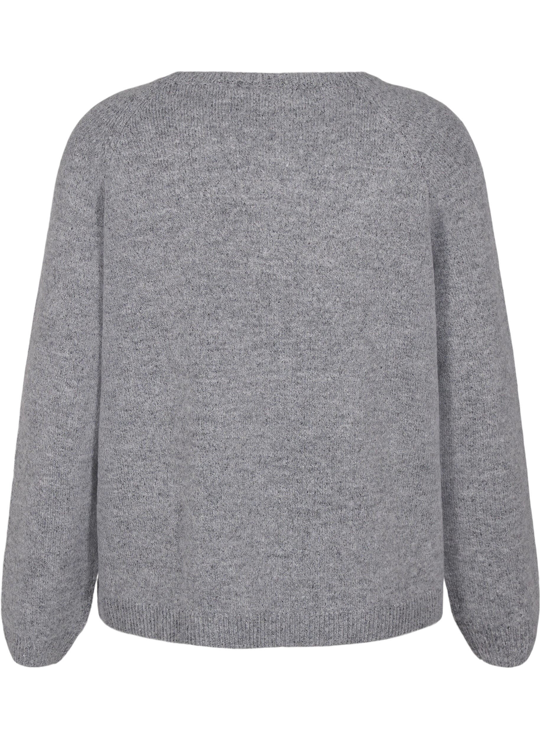Zizzi Ruimvallende gebreide blouse met ronde hals, Medium Grey Melange, Packshot image number 1