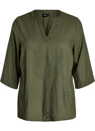 Katoenen blouse met geborduurde details en 3/4 mouwen, Groen