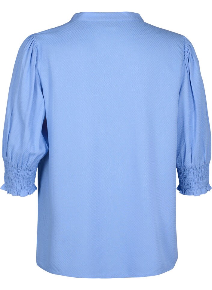 Viscose blouse met smok en ruches, Cornflower Blue, Packshot image number 1