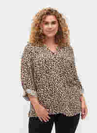 Viscose blouse met lange mouwen in dierenprint, Leo AOP, Model