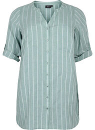 Gestreept v-hals overhemd, Balsam Green Stripe