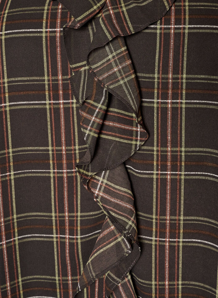 Blouse met ruit en ruches details, Groen, Packshot image number 2