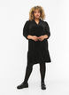 Velour jurk met ruches en driekwart mouwen, Black, Model image number 2