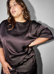 Satijnen blouse met strass en elleboogmouwen, Bruin, Model image number 3