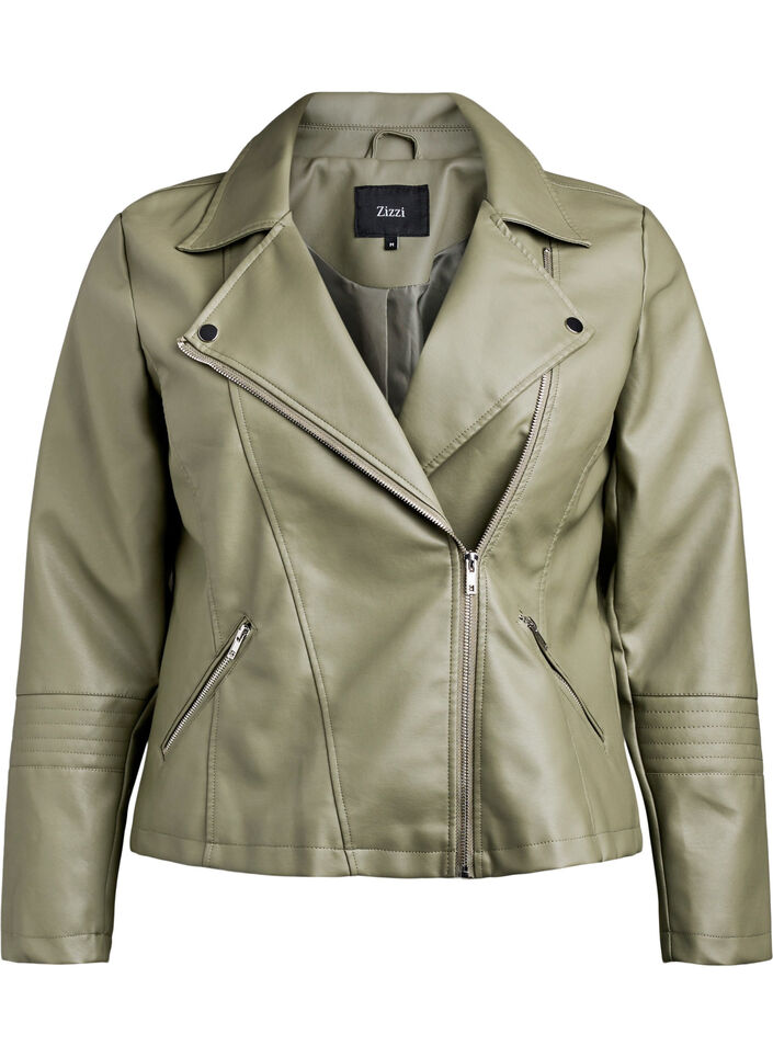 Imitatieleer bikerjack, Groen, Packshot image number 0