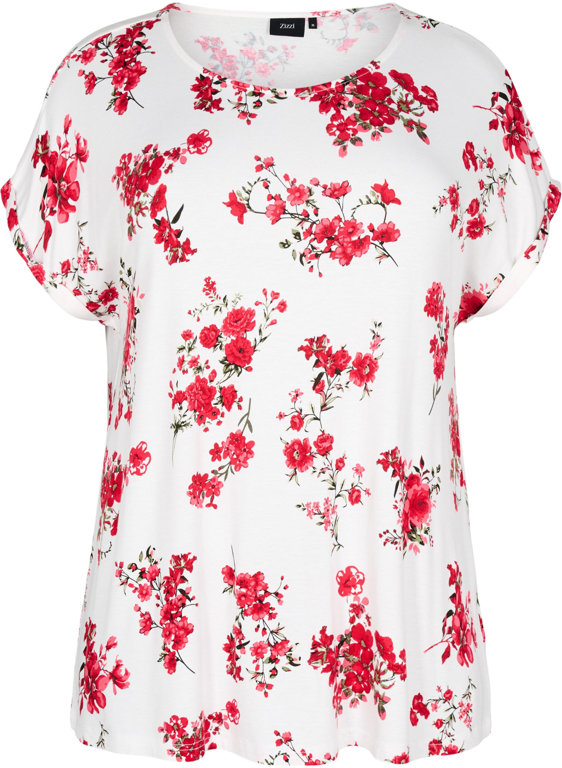 Zizzi T-shirt met bloemenprint, Rood, Packshot image number 0