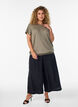 Jersey blouse met gestructureerde strepen en een gesmokte zoom, Bruin, Model image number 1