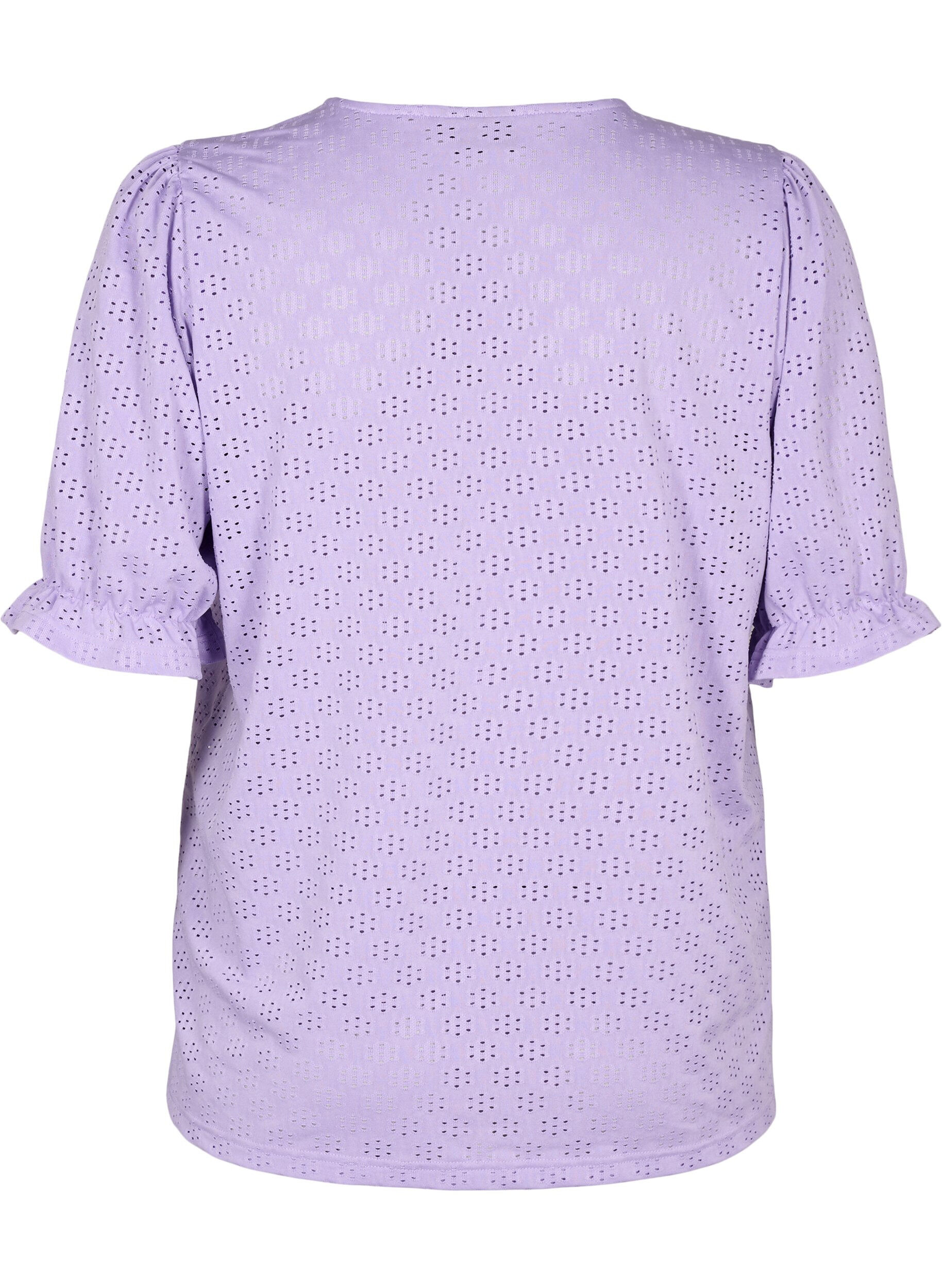 Zizzi Blouse met V-hals en gaatjespatroon, Viola, Packshot image number 1