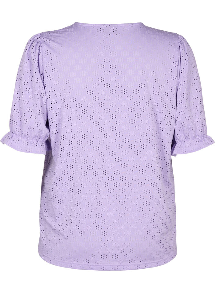 Blouse met V-hals en gaatjespatroon, Viola, Packshot image number 1