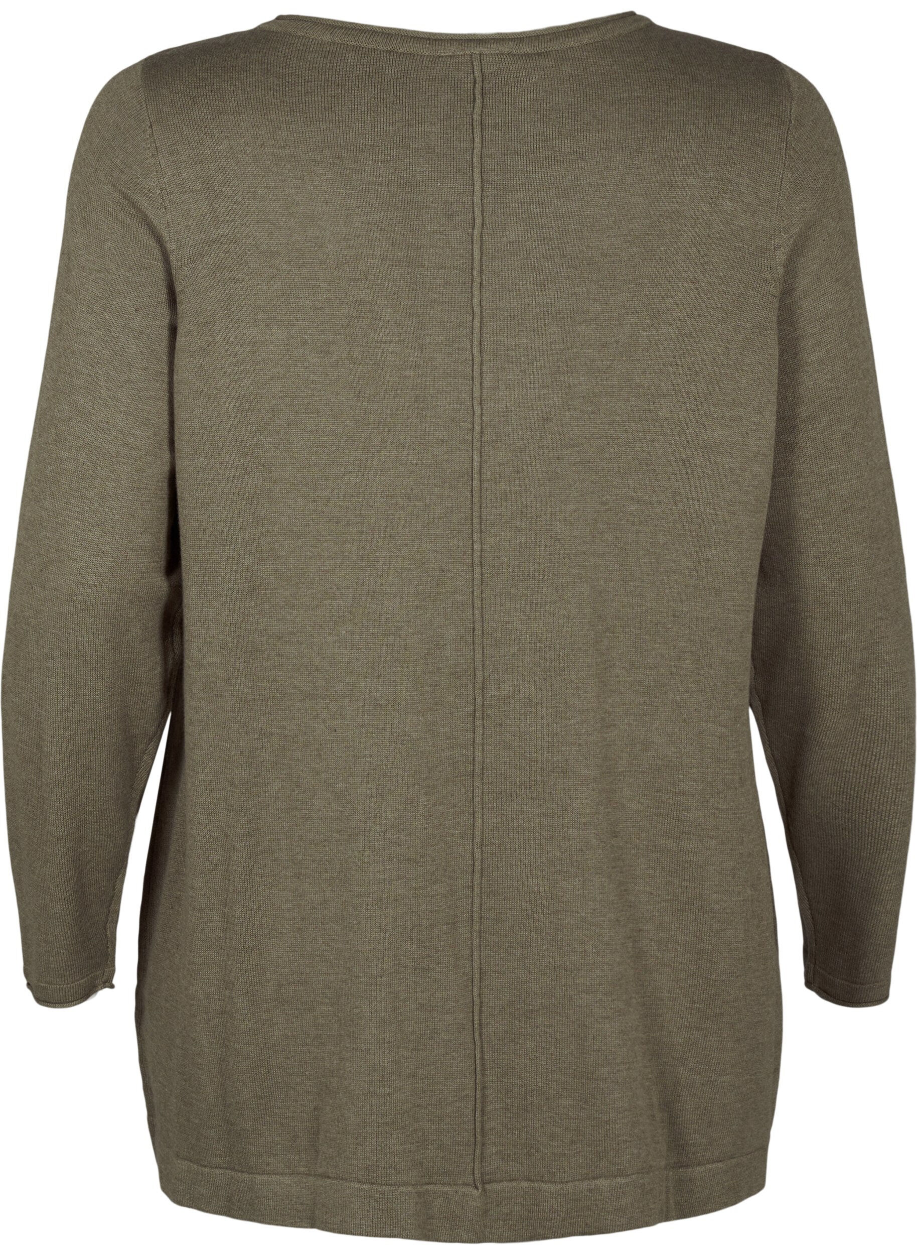 Zizzi Gebreide blouse gemaakt van katoen en viscose., Groen, Packshot image number 1