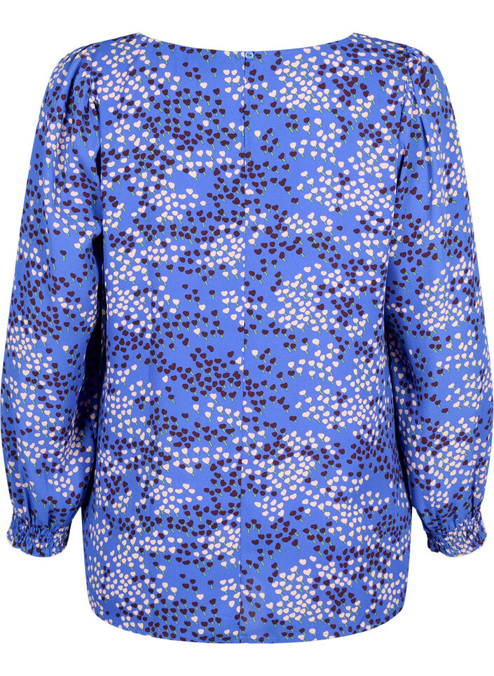 FLASH - Blouse met lange mouwen, smok en print, Dazzling Blue AOP, Packshot image number 1