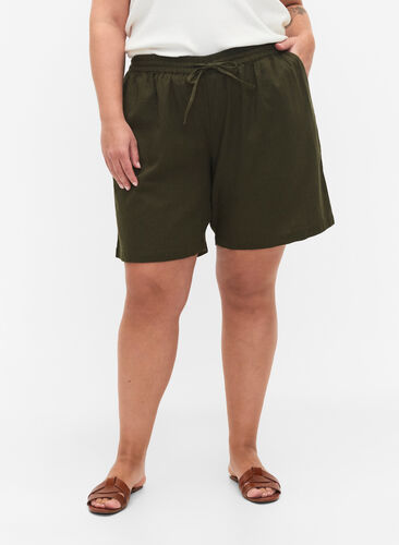 Losse shorts in katoenmix met linnen, Forest Night, Model image number 2