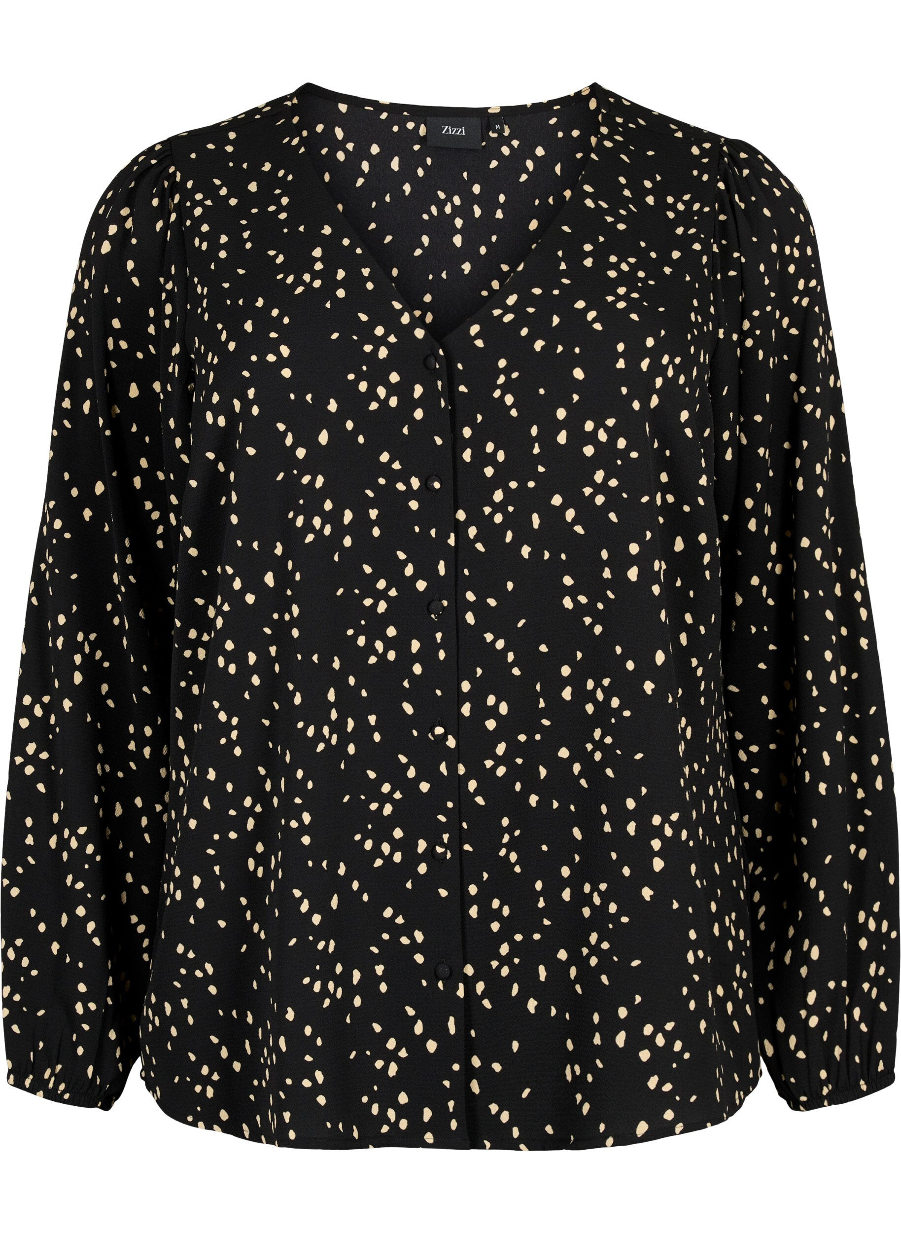 Zizzi Shirtblouse met V-hals en print, Black Dot AOP, Packshot image number 0
