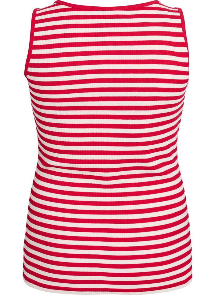 Gestreepte tanktop met een ribstructuur, Rood, Packshot image number 1