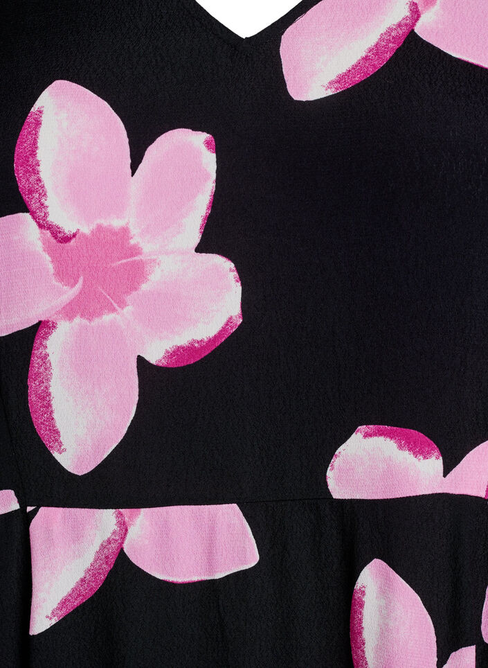 Midi-jurk met bloemenprint en 3/4 mouwen, Zwart, Packshot image number 2