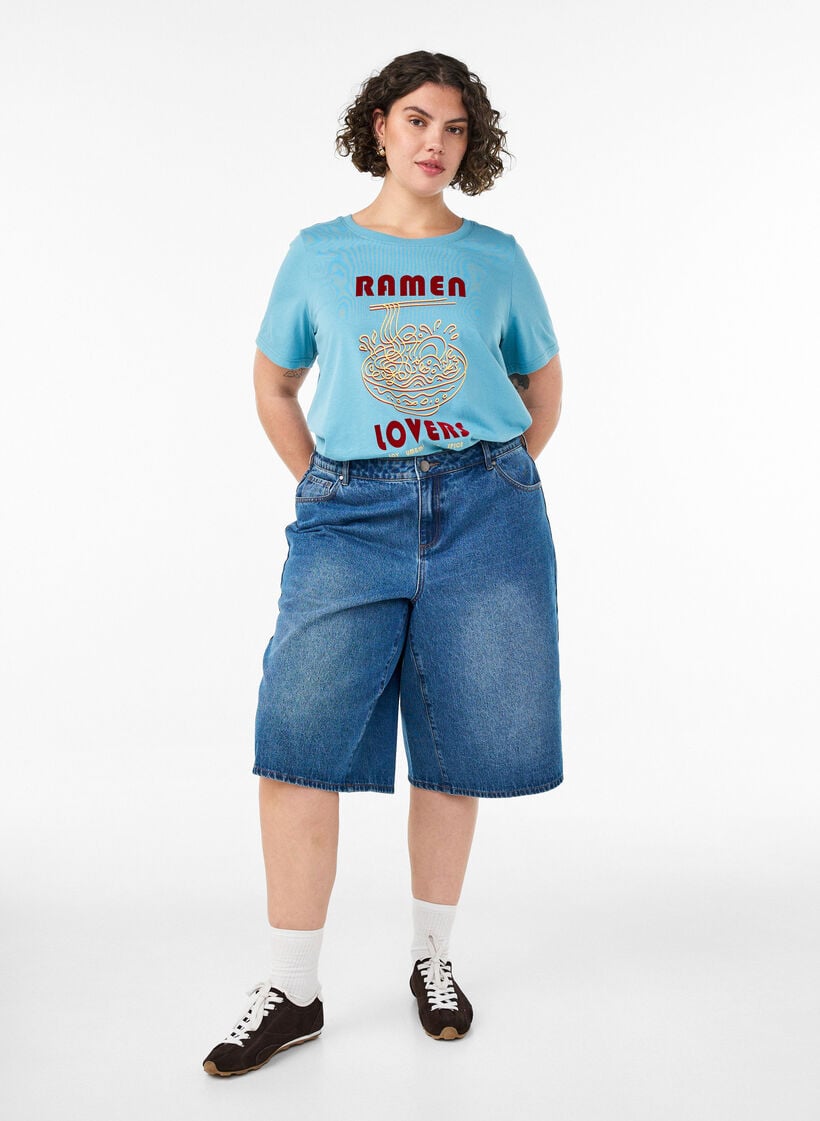 Katoenen T-shirt met print, Blauw, Model image number 1
