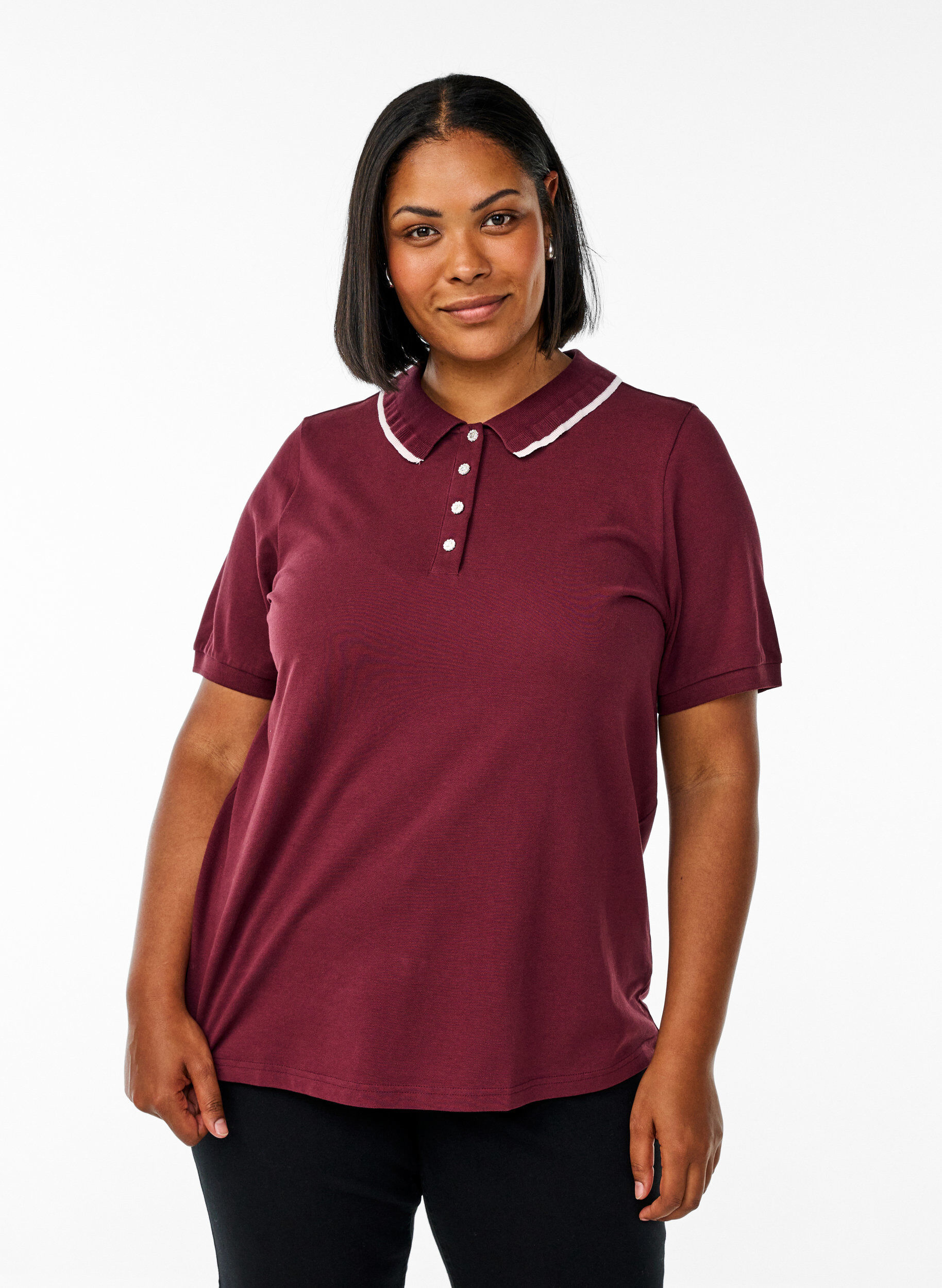 Polo shirt met strass knopen en ruches., Rood, Model