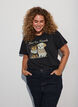 T-shirt met hondenprint en gewassen look, Grijs, Model image number 0