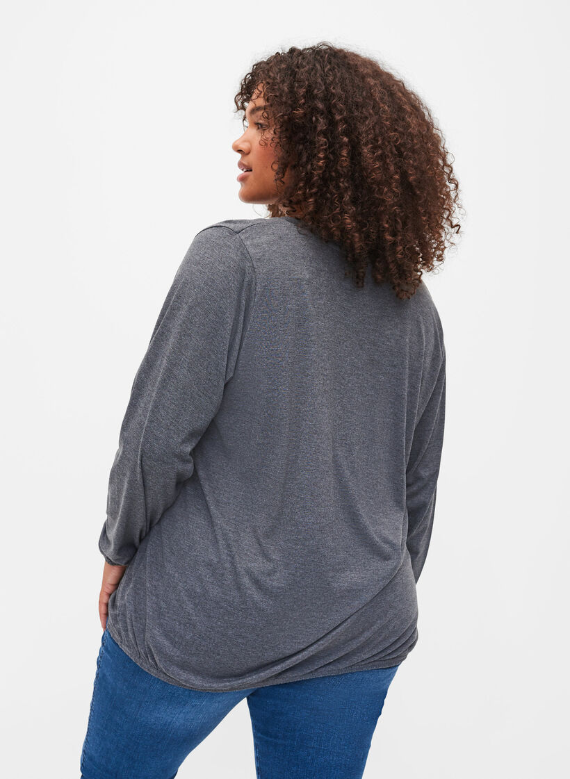 Gemêleerde top met lange mouwen en v-hals, Dark Grey Melange, Model image number 1