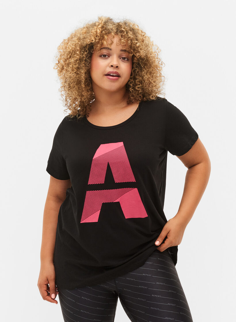 Trainingsshirt met print, Black w. Pink A, Model image number 0