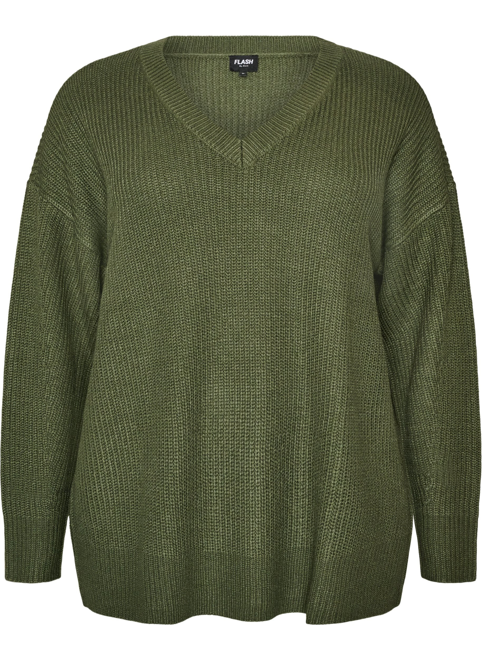 Lange ribgebreide blouse met V-hals