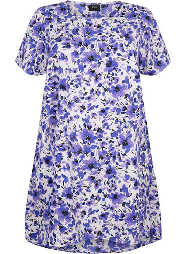 Bedrukte jurk met korte mouwen, Purple Small Flower, Packshot image number 0
