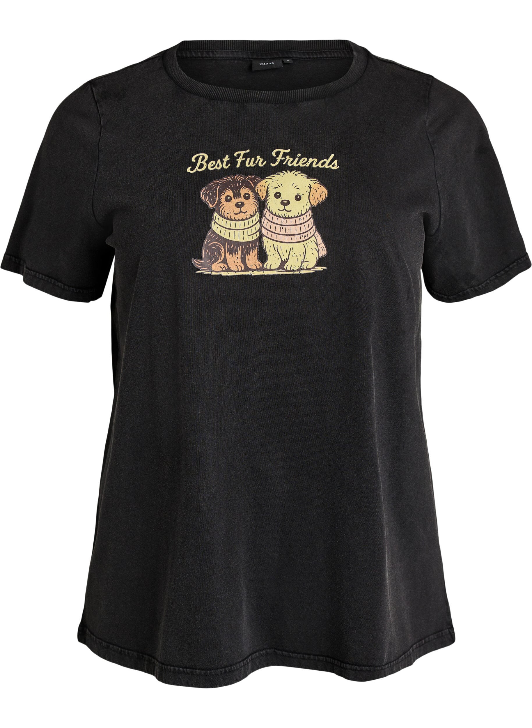 ZizziT-shirt met hondenprint en gewassen look, Grijs, Packshot image number 0