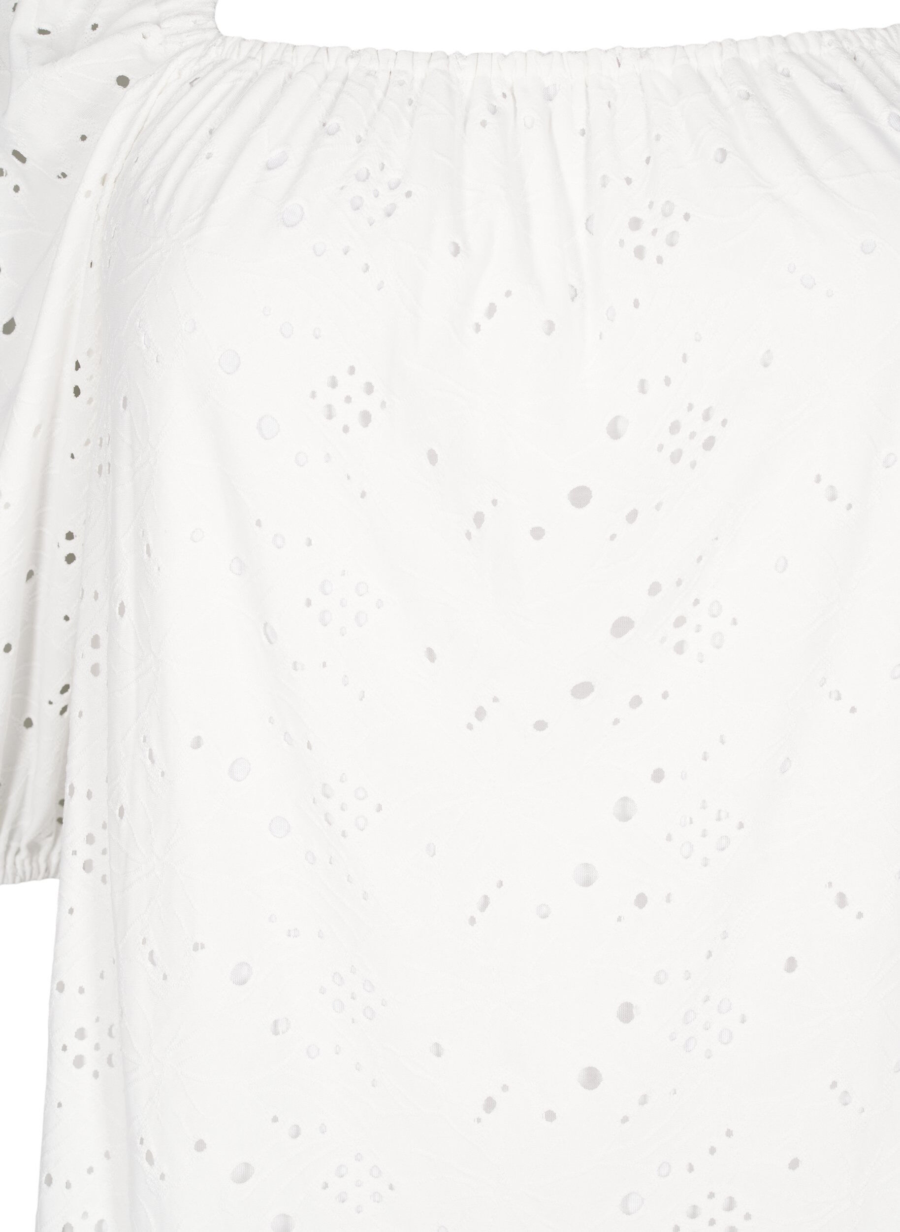 Zizzi Blouse met korte pofmouwen en een opengewerkt patroon, Wit, Packshot image number 2