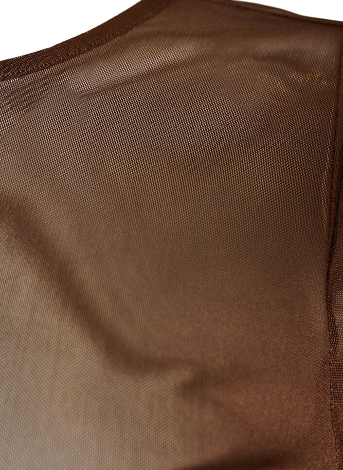 Mesh top met korte mouwen en ronde hals, Bruin, Packshot image number 2