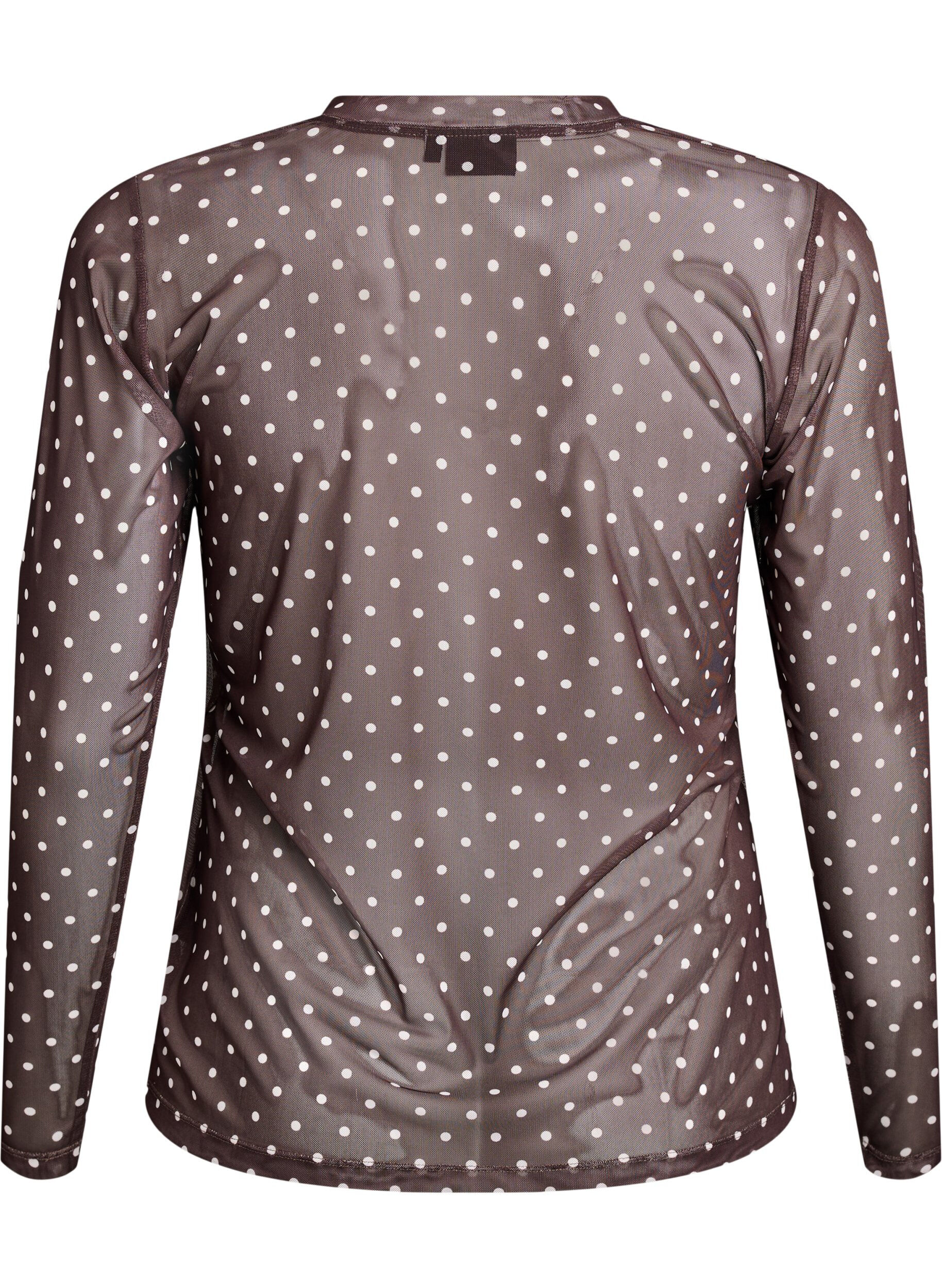 Zizzi Mesh blouse met stippen, Bruin, Packshot image number 1