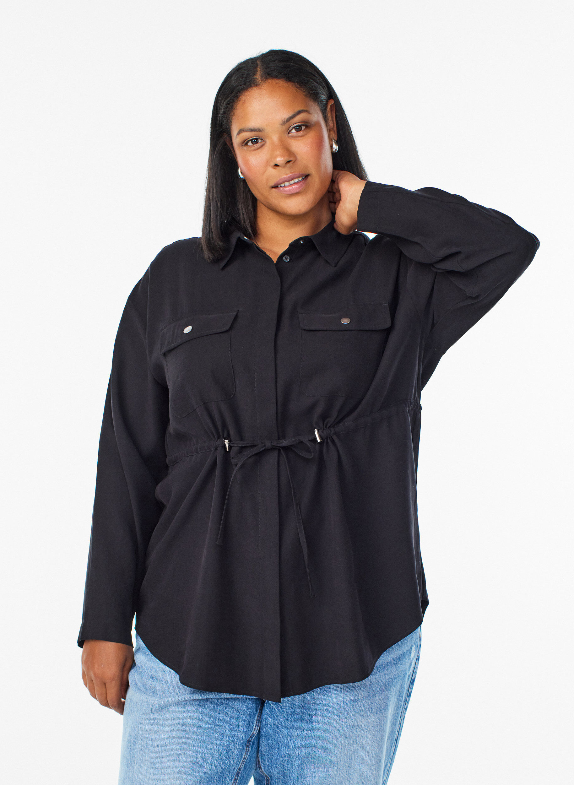 Tunic met borstzakken en verstelbare taille, Zwart, Model