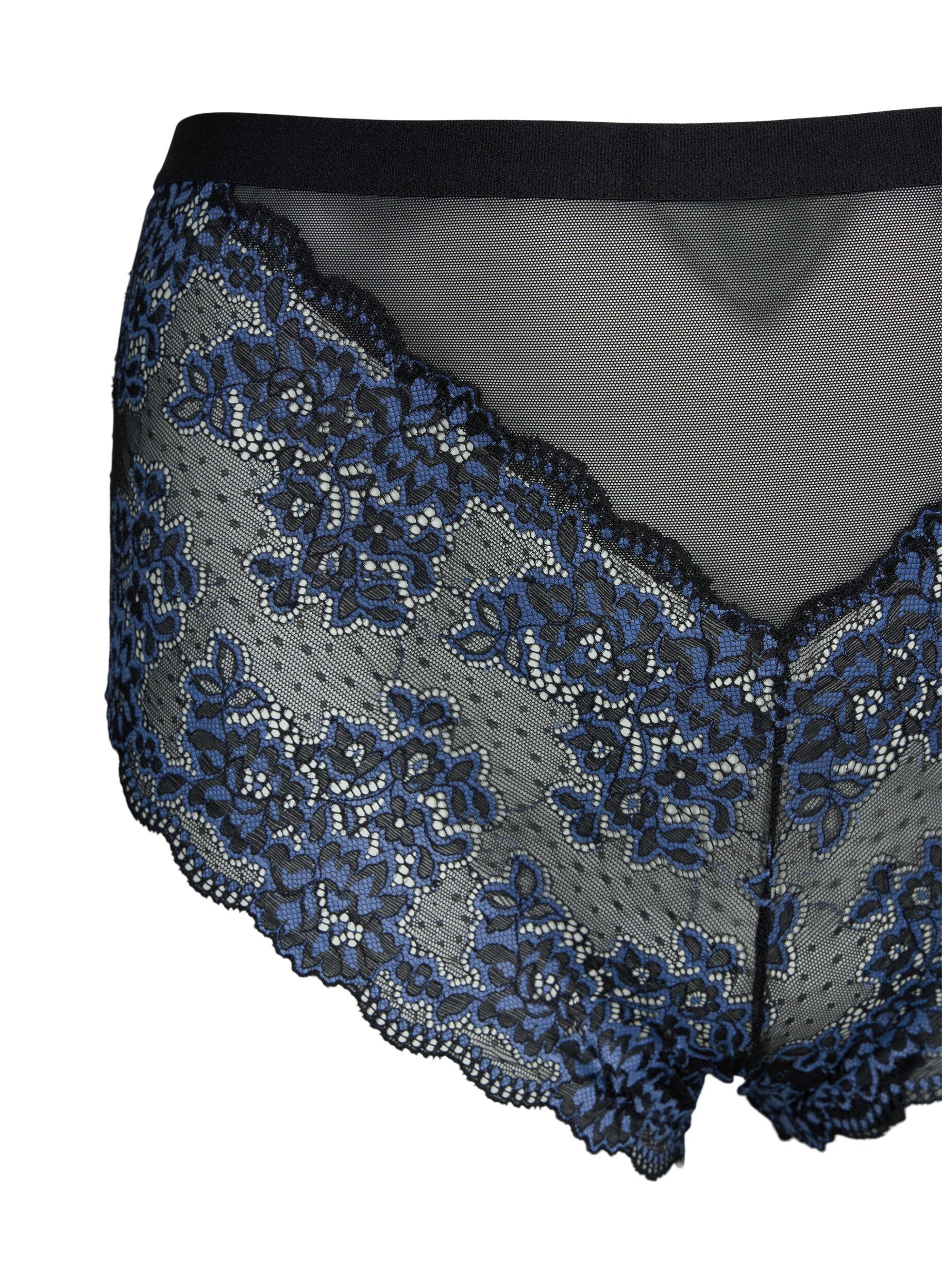 Zizzi Kanten slip met high waist, Black w. blue lace, Packshot image number 2