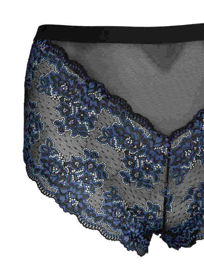 Kanten slip met high waist, Black w. blue lace, Packshot image number 2