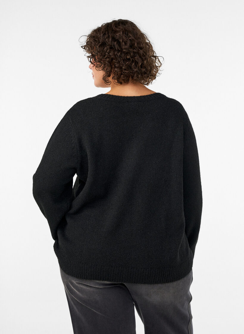 Jumper met ronde hals en losse pasvorm, Zwart, Model image number 2