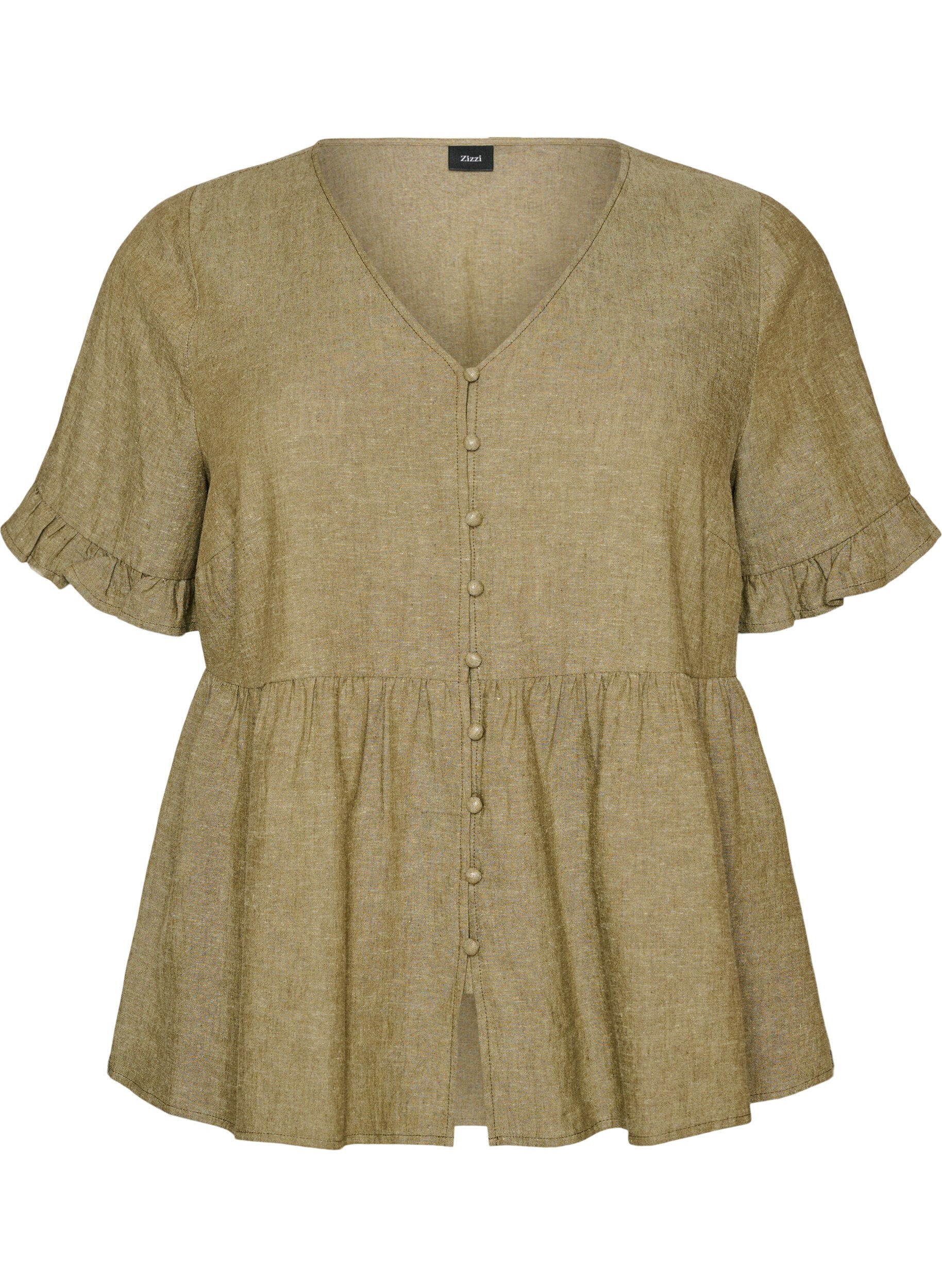 Blouse in linnen en viscose met een V-hals en knoopsluiting