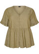 Blouse in linnen en viscose met een V-hals en knoopsluiting, Groen, Packshot image number 0