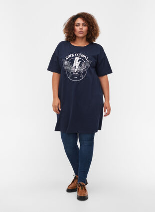 Katoenen T-shirt jurk met print details, Navy Blazer, Model image number 2