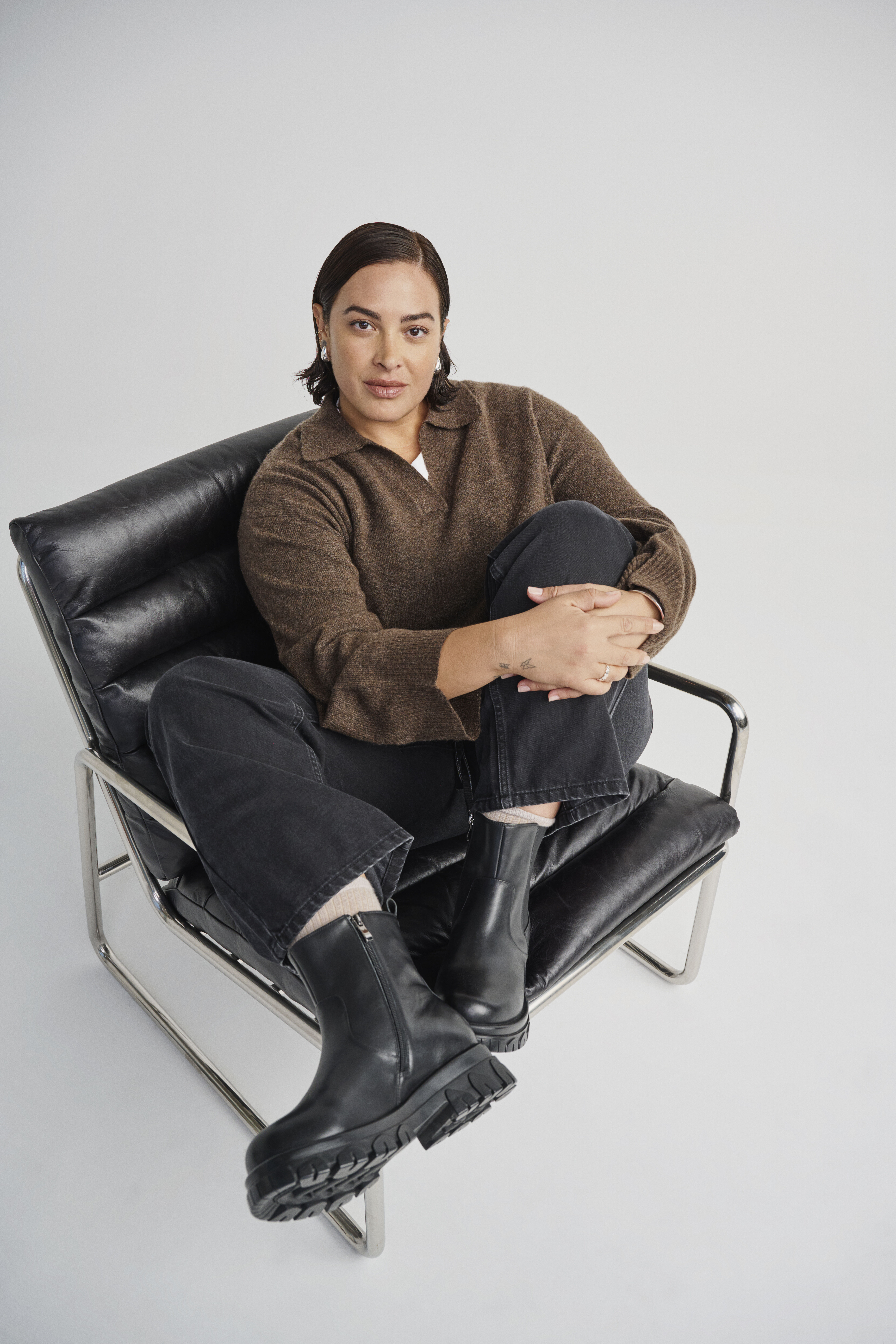 Zizzi Leren laars met rits, , Model