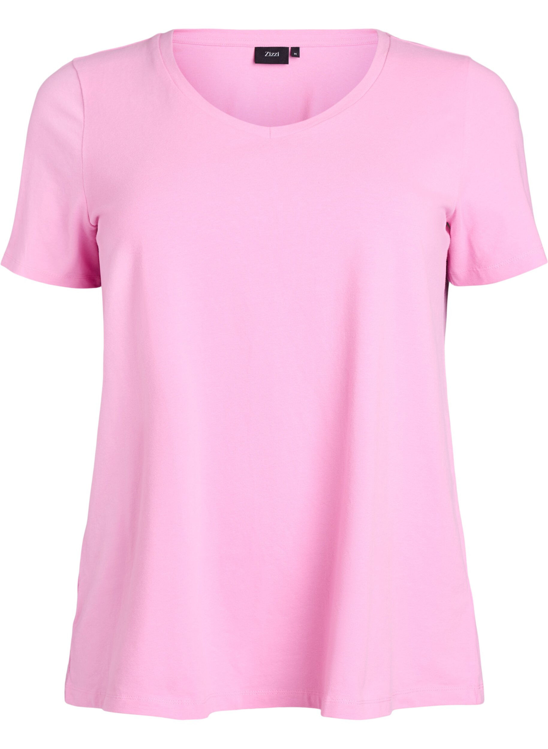 ZizziBasic effen katoenen t-shirt, Roze, Packshot image number 0